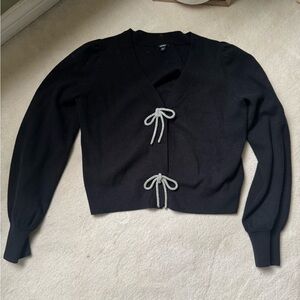 Express Black Cardigan with Bow Accents